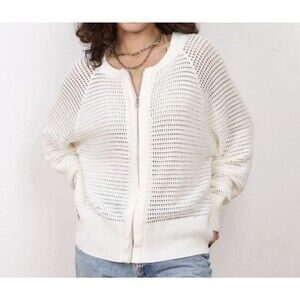 VARLEY Cameron Open Knit Zip Up Jacket Sweater Ivory White Size M